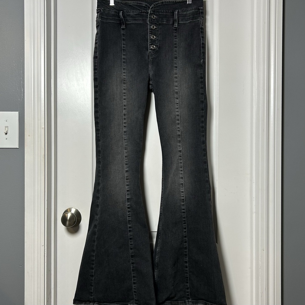 Free People We The Free Vintage Black Wash After Dark Mid Rise Flare Jeans